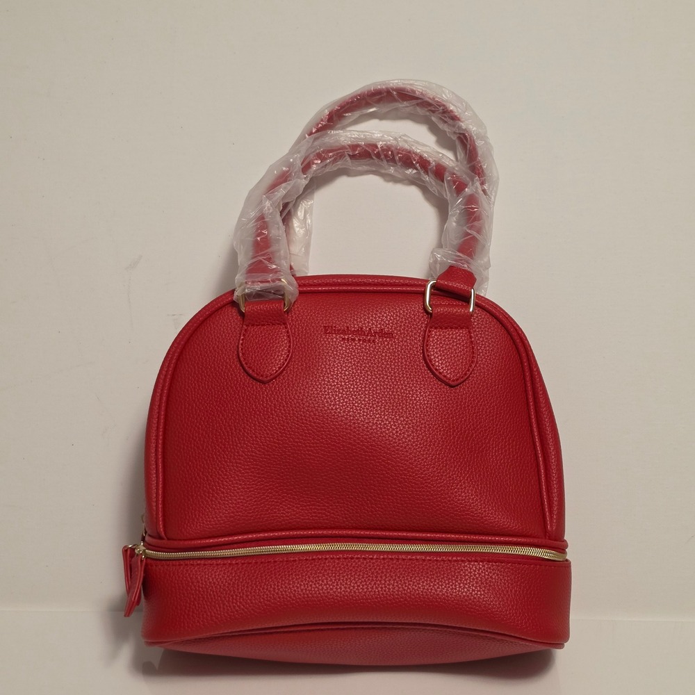 Elizabeth Arden Red Pebbled Faux Leather Dome Satchel Travel Vanity Bag OS